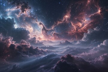 Wall Mural - Futuristic Cosmic Landscapes of Mysterious Nebulae in the Universe
