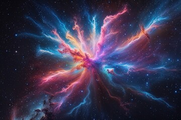 Wall Mural - a colorful explosion of a vibrant nebula in space against a dark starry background