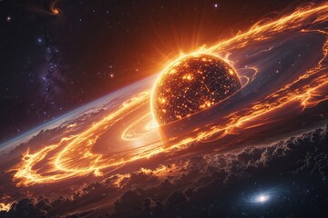 Wall Mural - Dynamic Solar Exhibition Showcasing Stunning Futuristic Solar Storms in the Universe