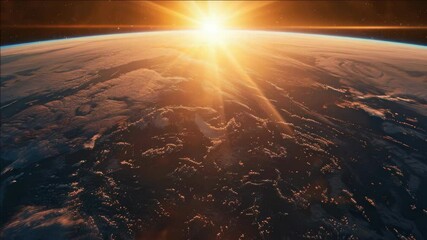 Wall Mural - planet earth viewed from space with sun low on horizon