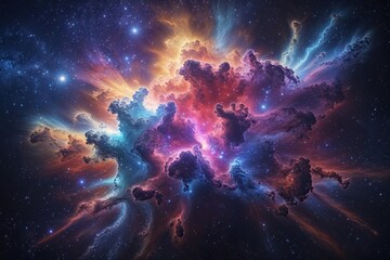 Wall Mural - vibrant nebula color explosion in space against dark starry background