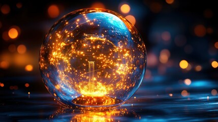 Wall Mural - Glowing orb, internal sparks, dark background