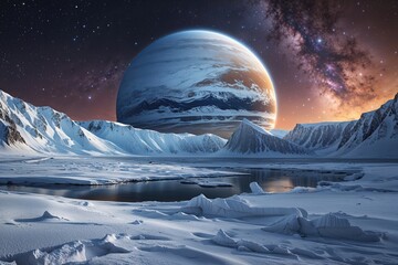 Wall Mural - Bizarre Icy Exoplanet Surreal Tundra Landscapes in Space