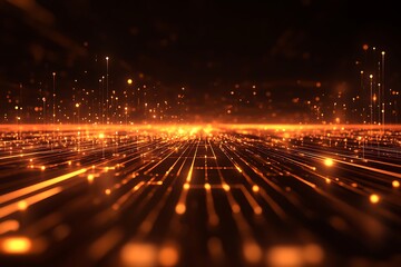 abstract technology background with glowing circuits, data streams, and network connections
