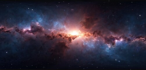 Wall Mural - 360-degree space nebula panorama equirectangular projection. hdri spherical background with nebulae 