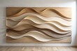 © graphics zone - “Minimalist abstract wood wall art sculpture with layered wave forms in natural tones, modern textured home decor panel design”