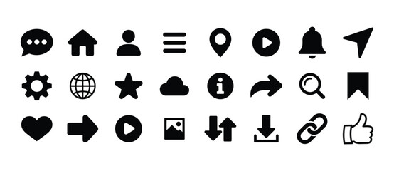 Universal Web Interface Icons: Navigation, Communication, and Interaction Symbols

