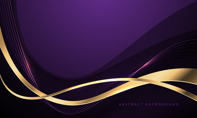 Wall Mural - abstract gold ribbon curve overlap on purple luxury background vector