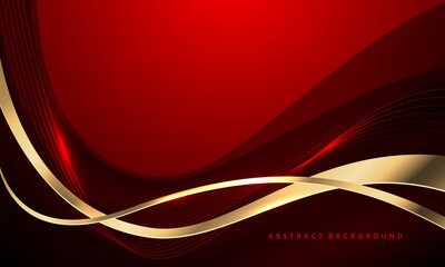 Wall Mural - abstract gold ribbon curve overlap on red luxury background vector
