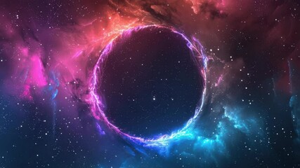 Wall Mural - A colorful galaxy with a large, glowing circle in the middle. The circle is surrounded by stars and clouds, giving the impression of a cosmic event or phenomenon. The colors of the circle