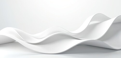 White abstract wave design on white background. Modern three dimensional graphic elements with curves, smooth lines. Minimalist, futuristic concept for presentations, web design, wallpaper.