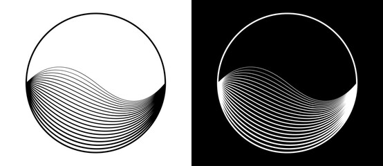 Canvas Print - circle abstract background with dynamic waves lines. black shape on a white background and the same 