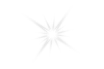 White sparkle light effect isolated on transparent background. Glowing silver white light. Shining star, light spark with rays. Light sparkle bling effect. Light png isolated on transparent