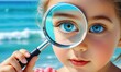 © PlatypusMi86 - Curious child with magnifying glass by the sea on a sunny day