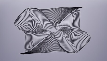 Wall Mural - abstract 3d optical line art shape with symmetrical black contour loops on gradient violet backgroun