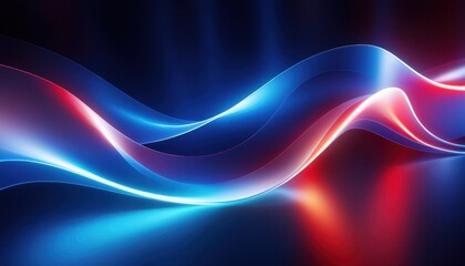 Wall Mural - abstract neon wave with glowing blue and red light ribbons on dark background, perfect for tech them