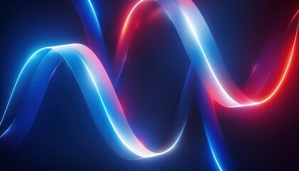 Wall Mural - abstract neon wave with glowing blue and red light ribbons on dark background, perfect for tech them