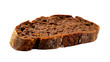 © BloomPix - Slice of Pumpernickel Bread on white Background. The image shows a single slice of dark brown pumpernickel bread against a dark background. The bread has a dense
