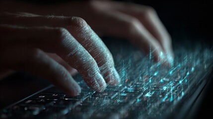 Typing on keyboard concept for cybersecurity data analysis and digital transformation technology solutions
