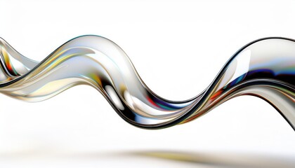 Wall Mural - fluid glass ribbon with iridescent reflections and smooth wave motion on white background for modern