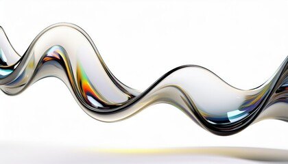 Wall Mural - fluid glass ribbon with iridescent reflections and smooth wave motion on white background for modern