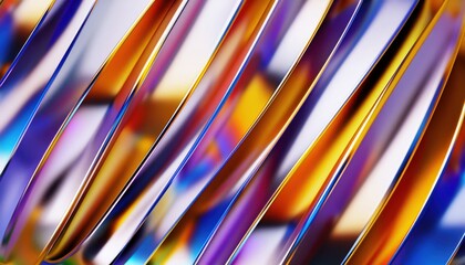 Wall Mural - vibrant twisted ribbon pattern with glossy iridescent surfaces in blue, orange, and purple hues for 