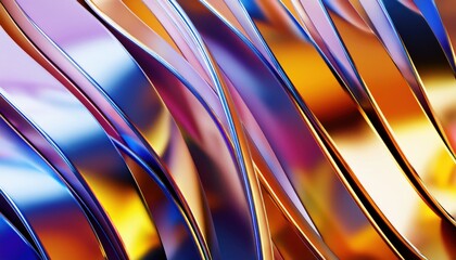 Wall Mural - vibrant twisted ribbon pattern with glossy iridescent surfaces in blue, orange, and purple hues for 