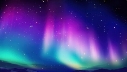 Wall Mural -  vibrant aurora borealis night sky with glowing purple and teal light rays, sparkling stars, and dreamy cosmic gradient for web design, poster, or branding background
