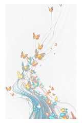 Wall Mural - Glowing butterflies and light trails on dark background Abstract art with vibrant colors