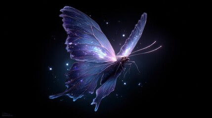 glowing nebula butterfly with cosmic wings on a black background intricate details and sparkling lig