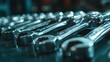 © Larisa AI - A meticulously arranged series of gleaming wrenches set on a workshop surface, reflecting craftsmanship and attention to detail, perfect for showcasing tools and garage work.