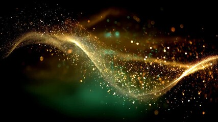Wall Mural - Abstract cosmic background with shimmering golden particles and vibrant green hues in space	