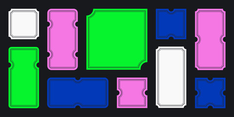 Wall Mural - tickets and coupons y2k simple plain backgrounds, empty stickers in retro techno style, frames and b