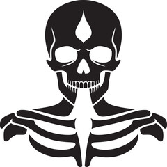 Wall Mural - A stylized black and white illustration of a skull with a ribcage on a white background design