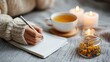 © standret - Cozy journaling scene with warm tea and candles on a soft blanket