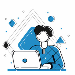 Vector Male Programmer Working on Laptop - Modern Flat Design Illustration

