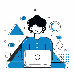 Vector Programmer Girl Working on Laptop - Modern Flat Design Illustration

