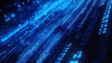 Blue digital binary data on computer screen background
