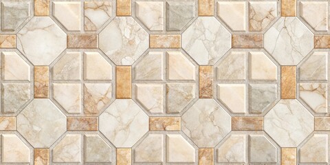 Wall Mural - Elegant Beige and Brown Octagon and Rectangle Tile Pattern Design for Interior Walls and Floors
