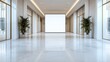 © Larisa AI - A spacious modern hallway, equipped with large windows allowing bright light to stream in, reflects minimalist design ideals and a sense of openness and possibility.