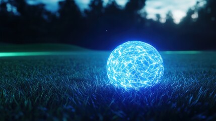 Wall Mural - Glowing blue orb in dark landscape
