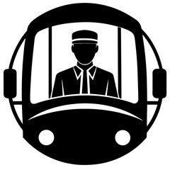 Wall Mural - Bus driver behind wheel silhouette