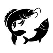 © MDK - Fish and shrimp combo silhouette for seafood logo