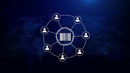 presses button barcode product network internet virtual interface .Social media network connection of people icons with connecting lines Backgrounds .Technology cyberspace