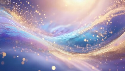 Wall Mural - ethereal glitter wave in pastel light with glowing particles and soft golden shimmer, ideal for web 