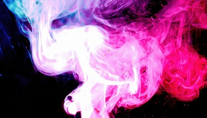 Wall Mural - vibrant neon pink and purple smoke swirl on black background for digital artwork, vapor texture, web