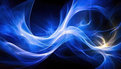 Wall Mural - ethereal blue lightwave swirl on black background with fluid silk texture and glowing lines for abst