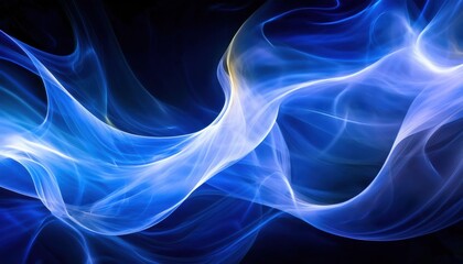 Wall Mural - ethereal blue lightwave swirl on black background with fluid silk texture and glowing lines for abst