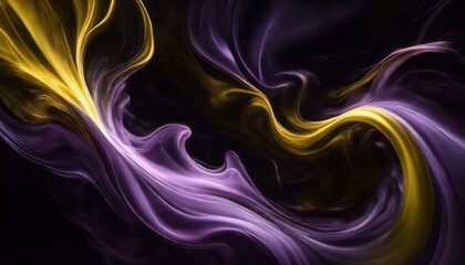 Wall Mural - flowing silk wave of purple and gold abstract light on black background for digital art, branding, p