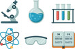 © RA Studio - Science lab illustration with microscope flask test tubes goggles atom and open book for classroom theme